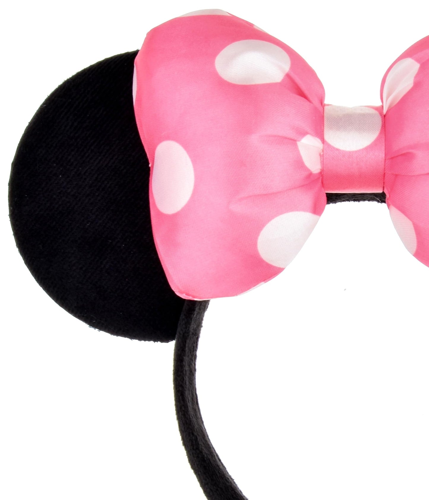 A Miaow 3D Black Mouse Velvet Ears Headband MM Polka Dot Satin Bow Hair Clasp Women Adults Costume Supply Holiday Park Headwear (Black and Pink, One Size)