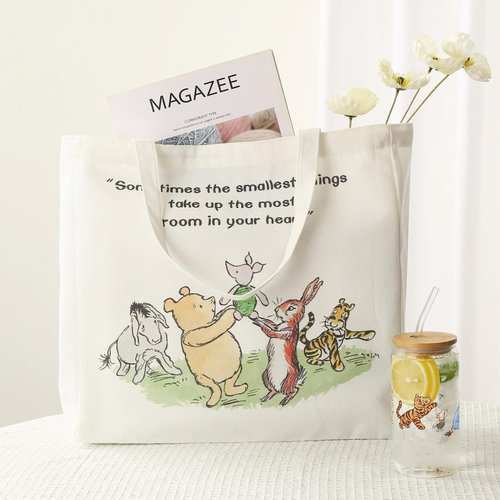 Pooh Bear Inspirational Canvas Tote Bag & 16oz Iced Glass Cup Gift Set for Friends
