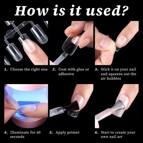 AddFavor Long Square Nail Tips, 300pcs Gel Nail Tips Square Long Fake Nails, Full Cover Clear 15 Size Acrylic Nails Tips for Nail Extensions, Press on Nails Making