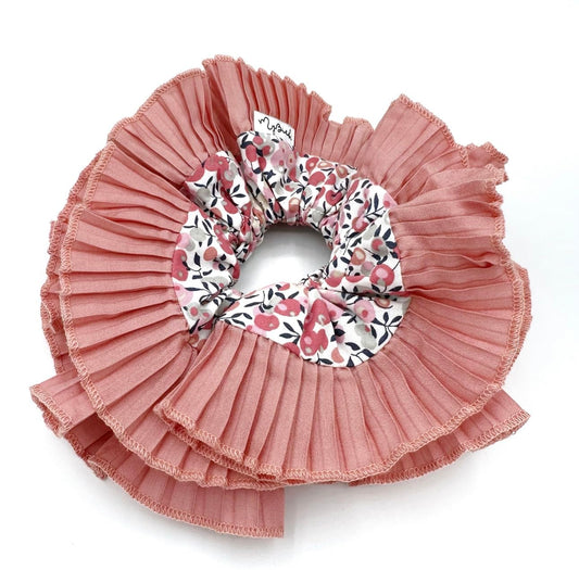 MyBiebi Maxi Scrunchies for Women, Girls, Kids. Double Layered Hair Ties Pleated Patterns Scrunchie. Exclusive Multicolor Ribbon Elastic edition ideal for Ponytails, wrist decoration and Gifts (Coral)