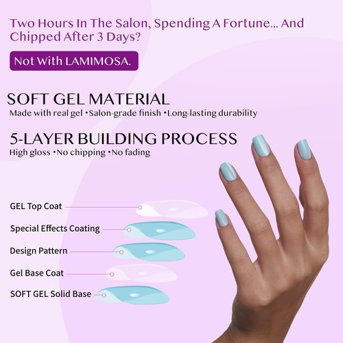LAMIMOSA 32Pcs Chrome Press On Nails Short Square - Soft Gel Fake Nails in 16 Sizes, Reusable Glue on Nails kit, RAINBOW