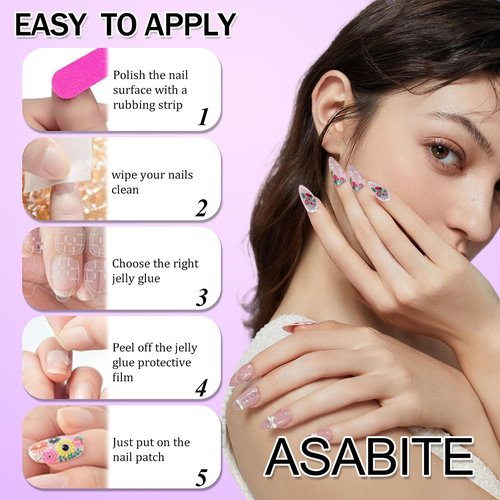 24Pcs Brown Almond Press on Nails Medium Fake Nails with Glue Reusable False Nails with Butterfly Wings Golden Line Design Artificial Acrylic Nails Press ons Full Cover Holiday Stick on Nail for Women