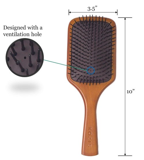 KOZIS Wooden Paddle Hair Brush - Large Size for Effortless Detangling and Smoothing