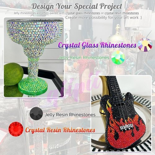 qiipii Transparent AB Resin Rhinestones w B7000 Glue for Bedazzling Crafting 2mm-6mm Clear White AB Flatback Jelly Stones Diamonds Gems Bedazzler Kit Charms for Nails Face Makeup Tumblers DIY Crafts