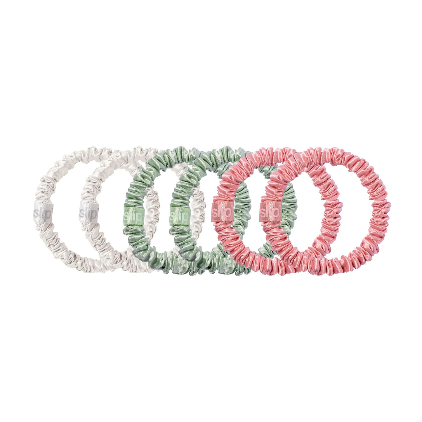 Bellerose Silk Skinny Scrunchies - 100% 22 Momme Mulberry Silk Hair-Friendly Elastic Set (6 Luxurious Scrunchies for Women)