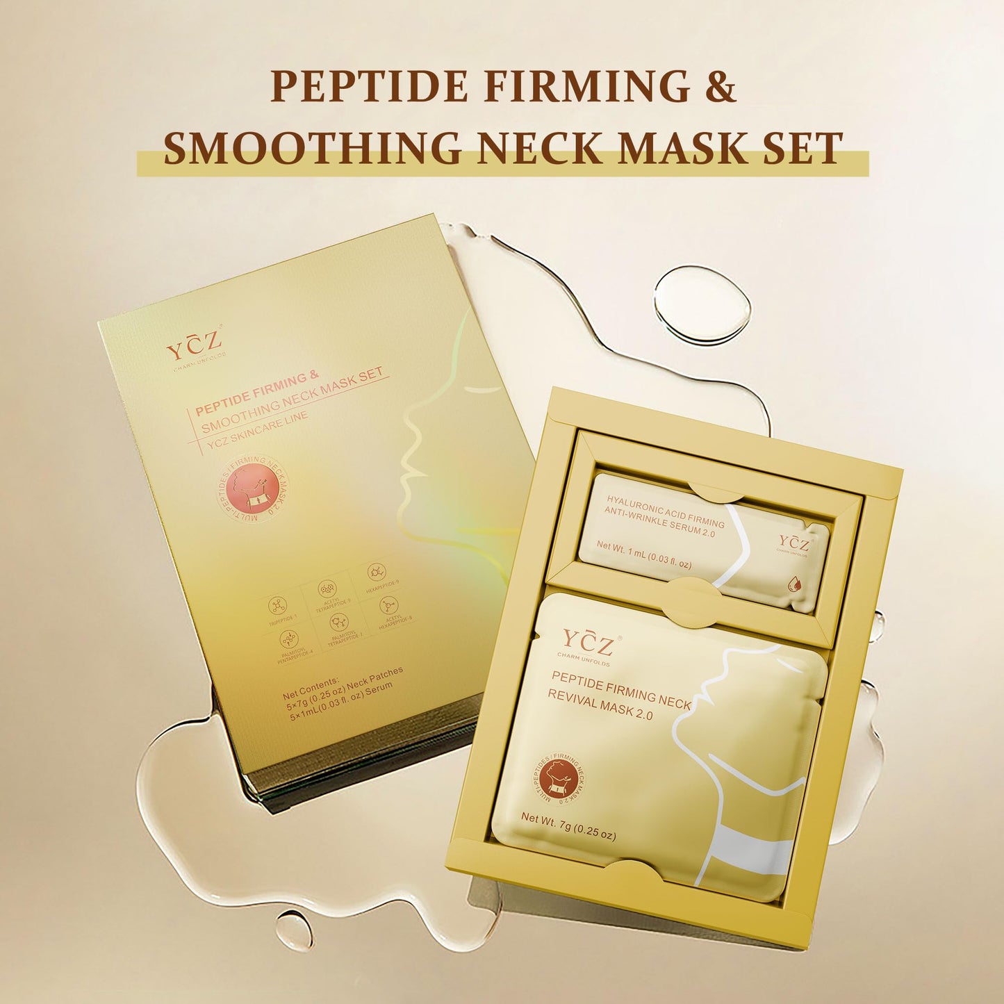 Ycz Firming Smoothing Neck Mask, Neck Wrinkle Patches, Deep Hydration and Moisturization Collagen Anti-Wrinkle Neck Mask, 8 Peptides and Botanical Serum for Firming & Lifting Diminishing Wrinkles