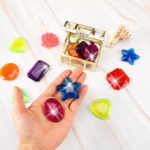 MARFOREVER 18 Pcs Diving Gem Pool Toys - Colorful Underwater Crystals with Treasure Chests for Summer Fun