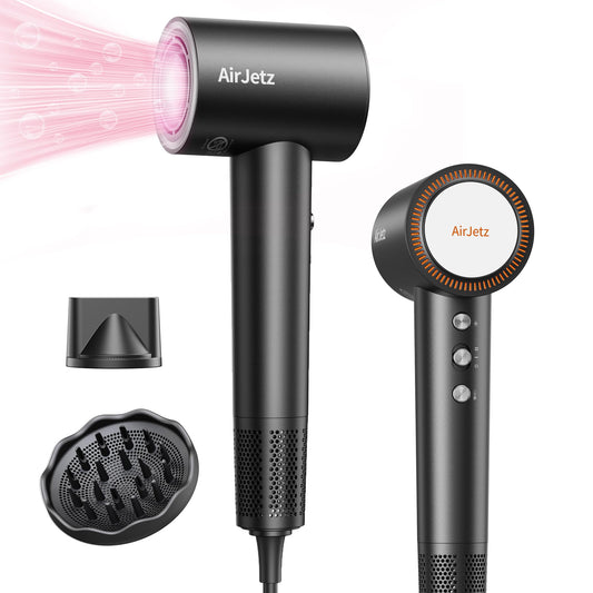 Hair Dryer, 110,000 RPM High-Speed Ionic Blow Dryer for Fast Drying, Professional Lightweight Hairdryer with Diffuser, Magnetic Nozzle, 4 Temps & 2 Speeds, Low Noise for Travel - Black