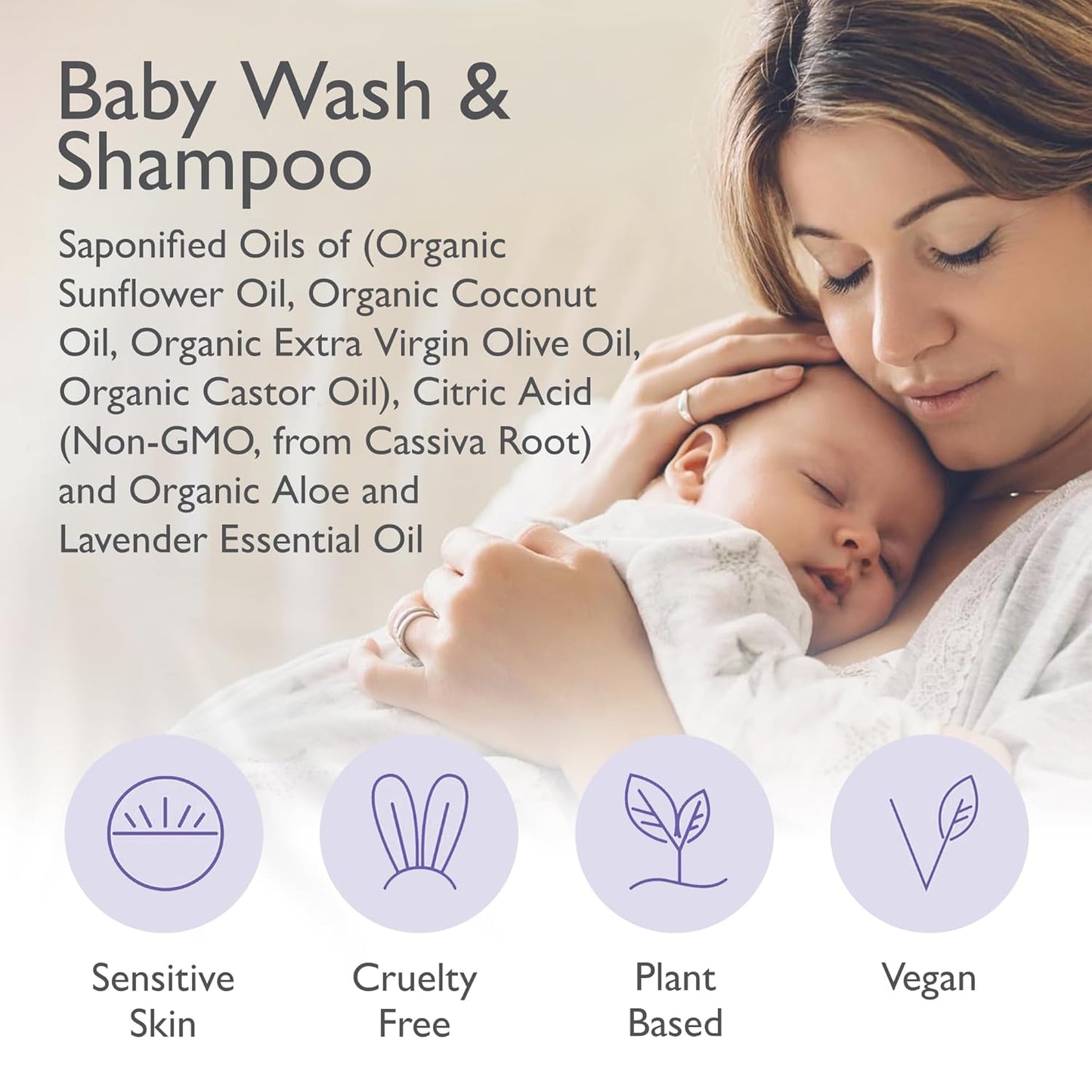 SoCal Suds & Company Organic Baby Shampoo | 2-in-1 Hypoallergenic Body Wash for Sensitive Skin - 12oz Lavender