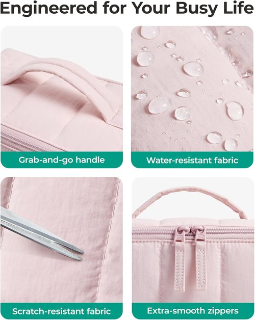 BAGSMART Travel Makeup Bag - Portable Water-Resistant Cosmetic Organizer Pouch | Black, Open Flat Design