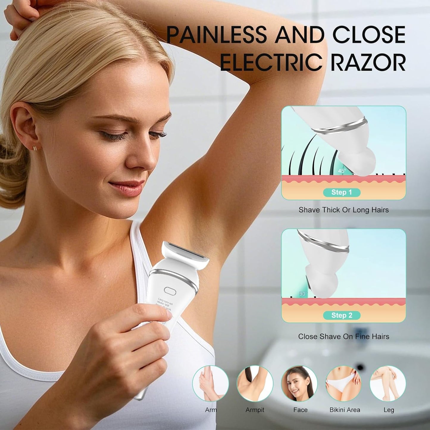 Skiennix Epilator Hair Removal for Women | 2-in-1 Electric Razor & Bikini Trimmer with LED Light