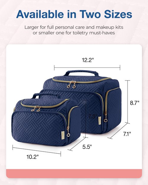 BAGSMART Travel Toiletry Bag, Large Wide-open Travel Bag for Toiletries, Makeup Cosmetic Travel Bag with Handle, Navy-Large