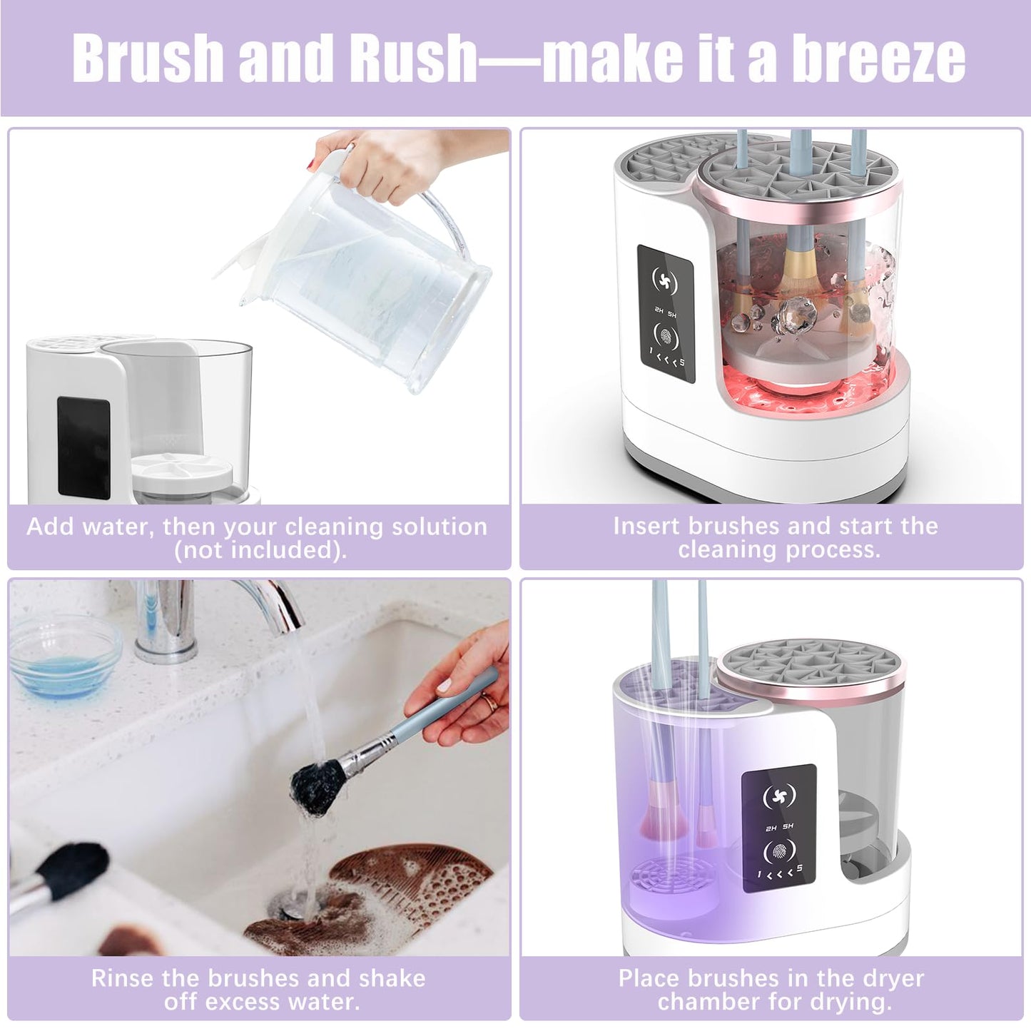 Electric Makeup Brush Cleaner, Automatic 3 in-1 Makeup Brush Dryer & Washer & Holder Combined, Portable Cosmetic Brush Cleaner Dryer Tool for All Size Makeup Brushes