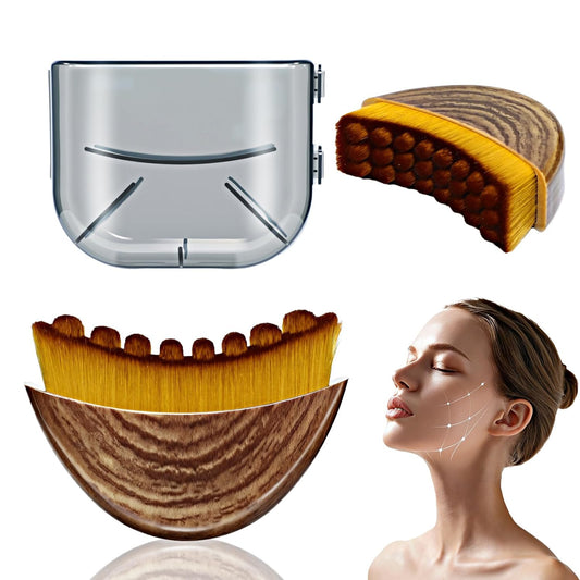 Skiennix Lymphatic Contour Face Brush - Sculpting & Lifting Makeup Brush for Anti-Puffiness Detox Massage | Soft Bristles for All Skin Types (Brown)