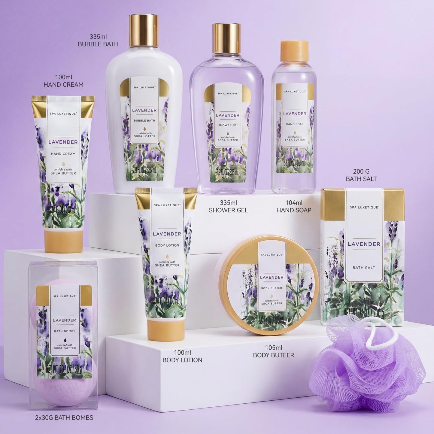 Spa Luxetique Lavender Bath and Body Gift Basket - 10-Piece Relaxing Spa Set for Women | Perfect Birthday & Mother's Day Gift