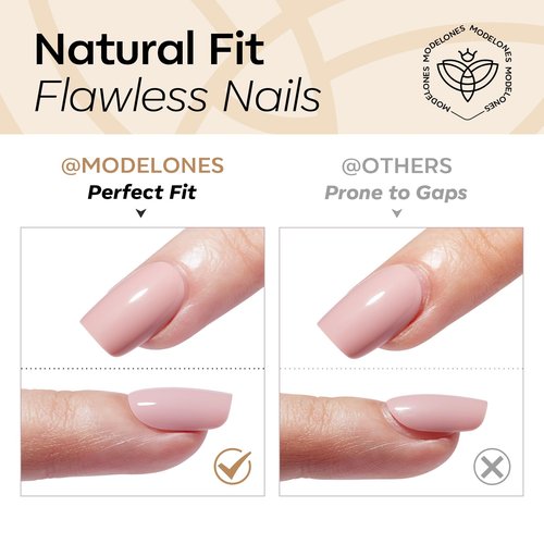 Modelones Extra Short Press on Nails, Milky White Squoval Fake Nails, Reusable Nail Kit with Nail Glue Adhesive Tabs Mini Nail File, Nails Press Ons 32Pcs 16 Sizes, Spring Women Girl Gift