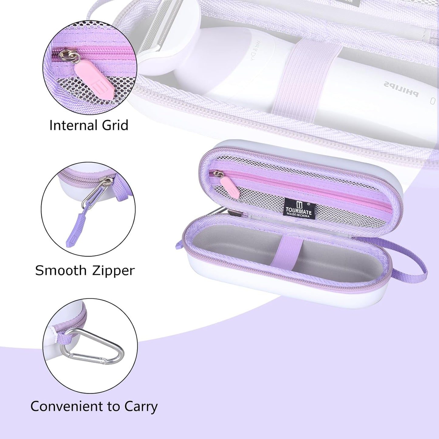 Tourmate Hard Storage Case for Philips Beauty Shaver - Travel Case for Series 6000 | White & Purple