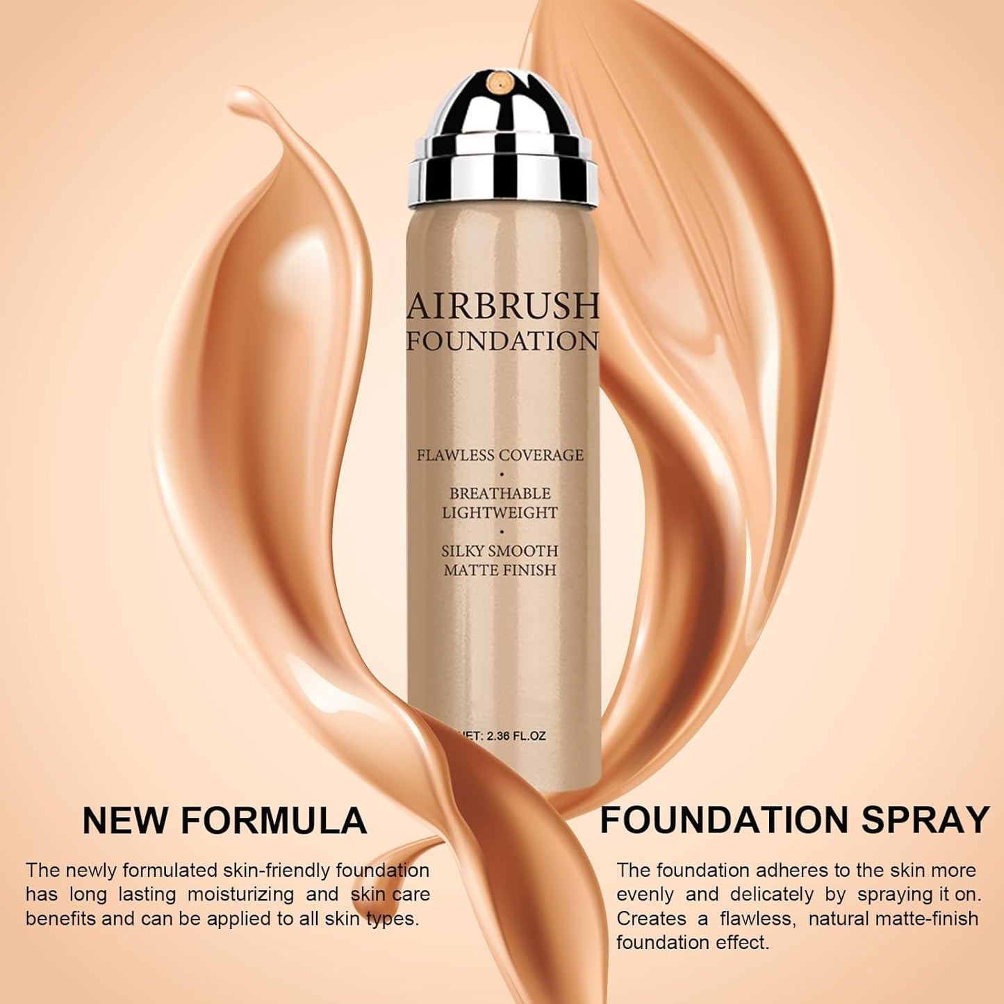 Skiennix Airbrush Foundation Makeup Spray - Long-Lasting Waterproof Full Coverage, Natural Matte Finish, 2.36oz