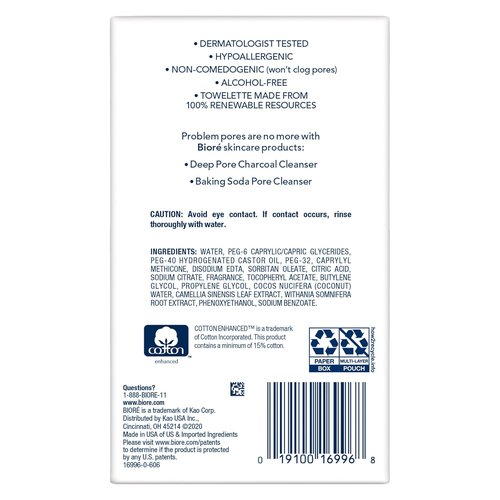 Bioré Daily Makeup Removing Cloths - Deep Pore Cleansing Wipes with Dirt-Grabbing Fibers | 60 Count