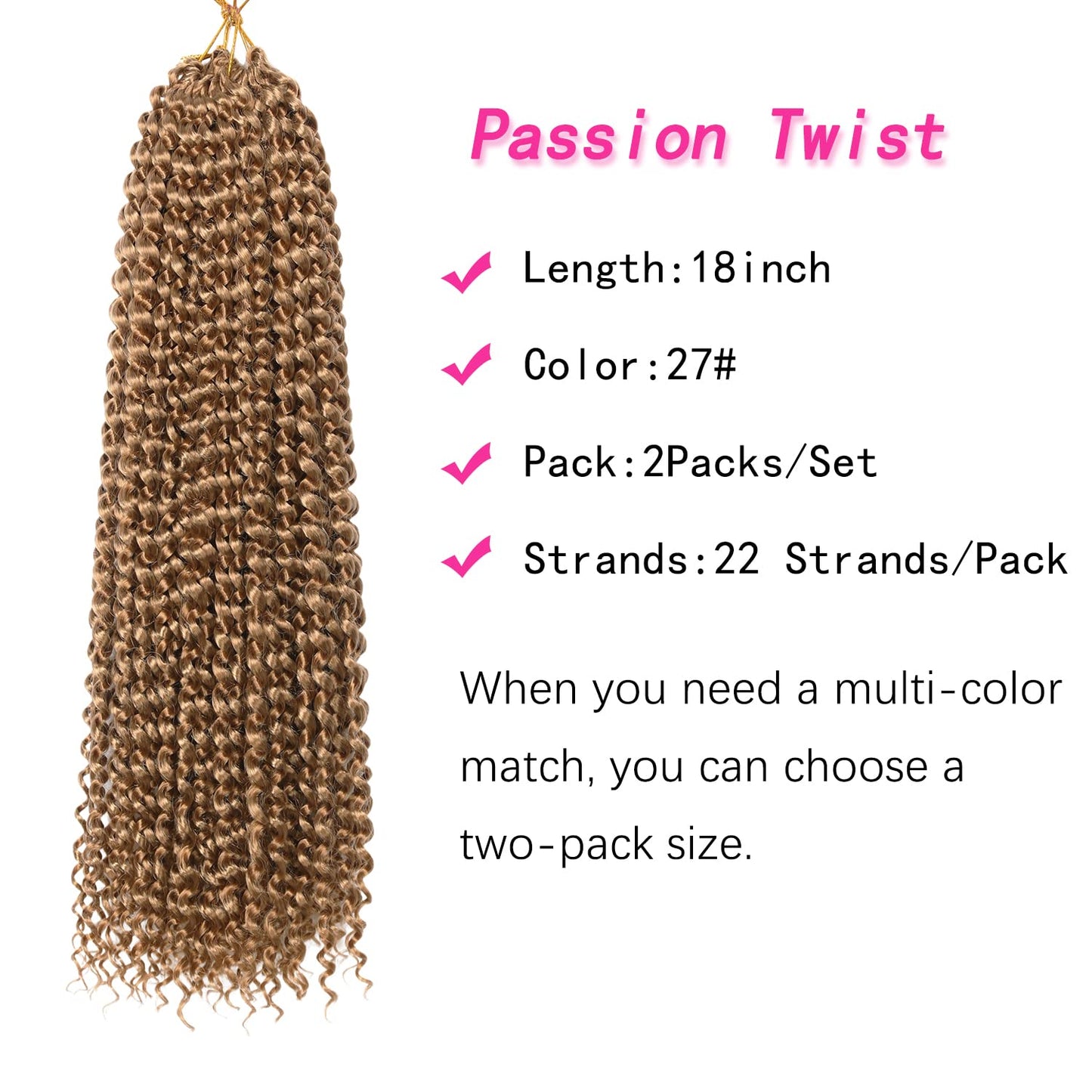 18 Inch Passion Twist Hair, Blonde Water Wave Crochet Hair for Women Passion Twist Crochet Hair Long Bohemian Synthetic Curly Passion Twists Braiding Hair Extensions (18 Inch (Pack of 2), #27)