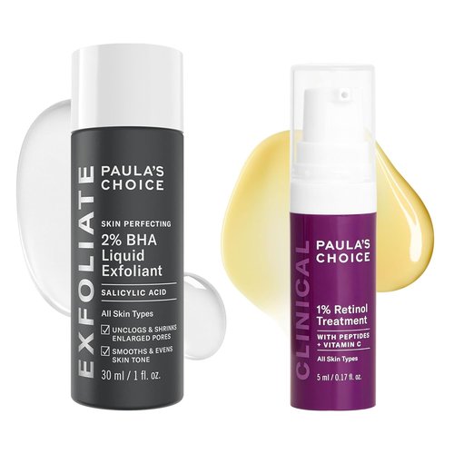 Paula's Choice BHA Liquid Exfoliant - Salicylic Acid Facial Treatment for Enlarged Pores, Travel Size 1oz | Clinical 1% Retinol Cream for Anti-Aging, 0.17oz