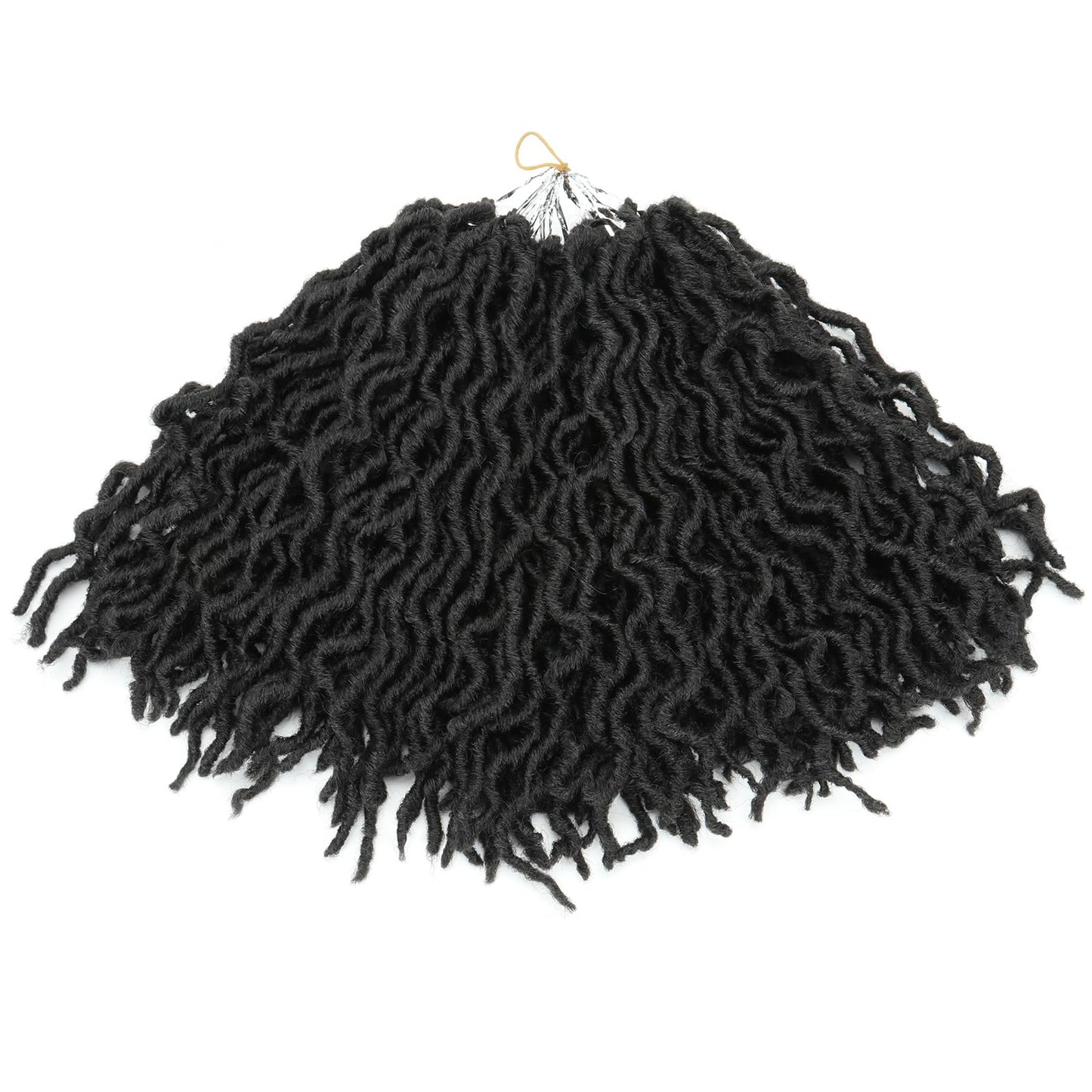 Wavy Gypsy Locs Crochet Hair 12 Inch 8 Packs/Lot Pre-Looped Ombre Goddess Wavy Faux Locs Synthetic Braiding Hair Short Faux Locs Crochet Braids Dreadlocs Hair Extensions (12inch,Black 1B)