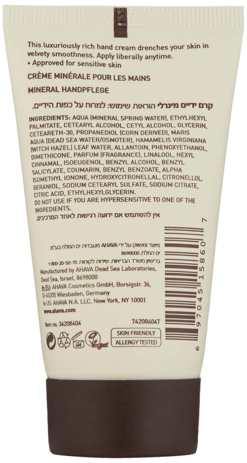 AHAVA Dead Sea Water Mineral Hand Cream, Original, Travel Size - Hand Moisturizer For Dry Cracked Hands, Light & Fast Absorbing, Enriched with Exclusive Osmoter, Witch Hazel & Allantoin, 1.3 Fl. Oz