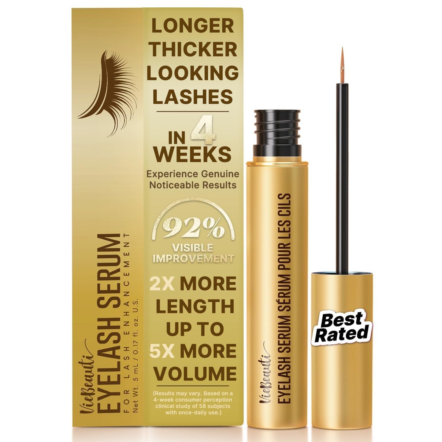 VieBeauti Eyelash Growth Serum 5mL - Advanced Vegan Formula for Longer, Fuller Lashes | Gentle for Sensitive Eyes