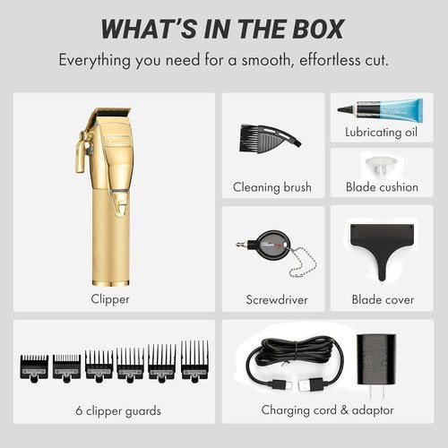 FX+ Professional Barber Hair Clippers - Cord/Cordless, All Metal, Lithium Battery, 3-Hour Runtime