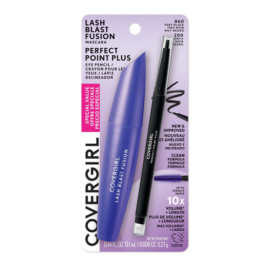 Covergirl Lash Blast Fusion Mascara, Very Black & Perfect Point Plus Eyeliner Pencil, Black Onyx