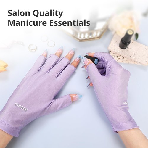 AIRSEE UV Gloves for Nail Lamp,Professional UPF50+ UV Protection Gloves for Manicures Nail Art,Fingerless Gloves That Shield Skin from The Sun and Nail Lamp (Purple)