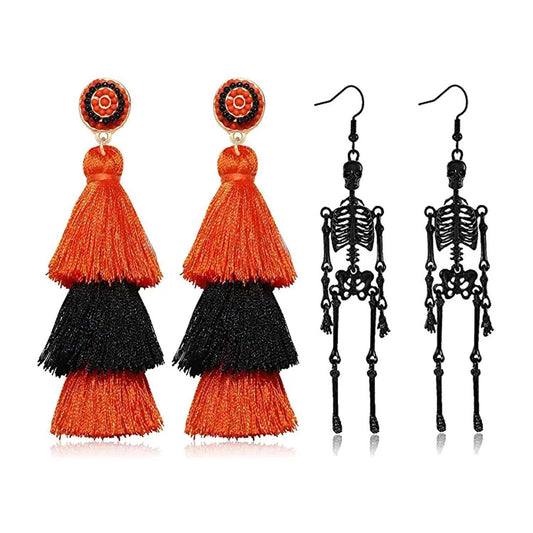 Halloween Earrings Set Beaded Boo Ghost Dangle Earrings for Women Spooky Skeleton Earrings Halloween Costumes Party Jewelry Gifts(Tassel skeleton)