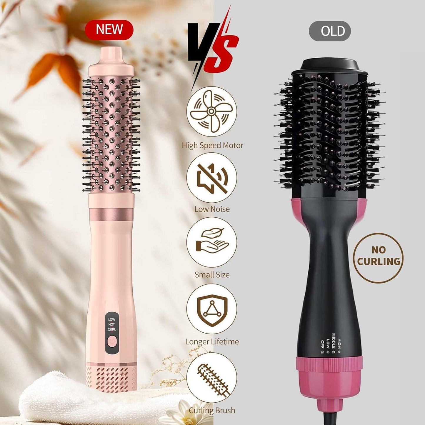 Skiennix 3-in-1 Blow Dryer Brush - Thermal Curling Iron & Hot Air Hair Styler | 1.5’ Anti-Frizz Tool