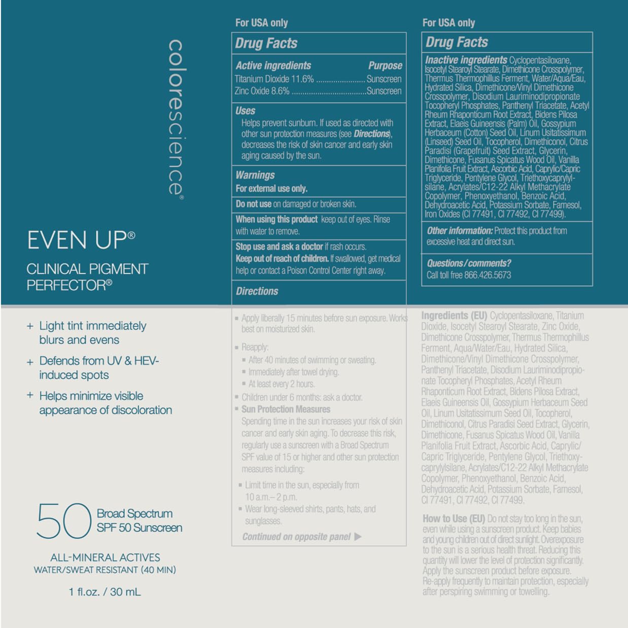 Colorescience Even Up Clinical Pigment Perfector - Water Resistant Mineral Sunscreen & Primer | SPF 50, 1 Fl Oz