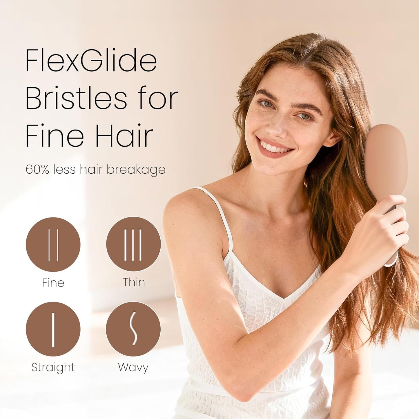 AIMIKE Detangler Brush - Pain-Free Mocha Mousse Brush with Ultra-Soft FlexGlide Bristles | Ideal for Thin, Fine Hair