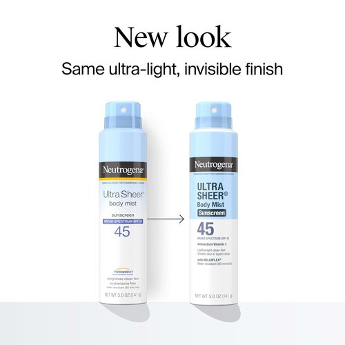 Neutrogena Ultra Sheer Sunscreen Spray - SPF 45 Body Mist for Lightweight, Non-Greasy Protection | 5 oz, Pack of 3