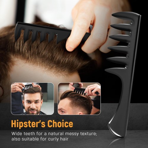 Stylemate 3Pcs Hair Styling Combs Set for Men, Black Barber Wide Tooth Texture Comb for Quiff, Pompadour, Slick Back, Fauxhawk, Undercut