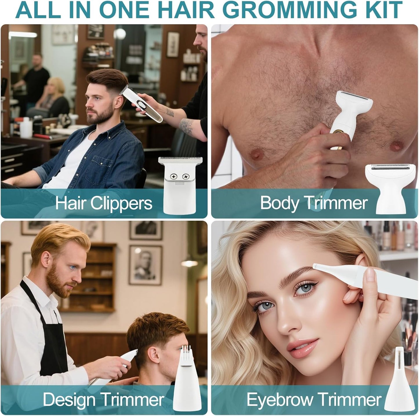 Skiennix Electric Body Hair Trimmer - 4-in-1 Waterproof Grooming Kit for Men & Women, Rechargeable