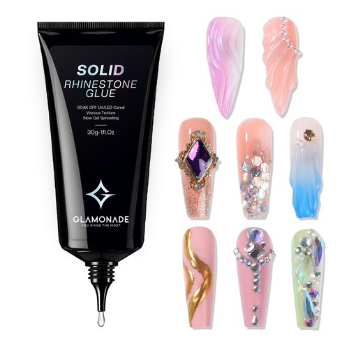 Glamonade Nail Rhinestone Solid Glue: 30g Super Strong Gel for Nail Gems Charms No Wipe Clear Gel for 3D Nail Art DIY Nail Designs Nail Tech Must Supplies