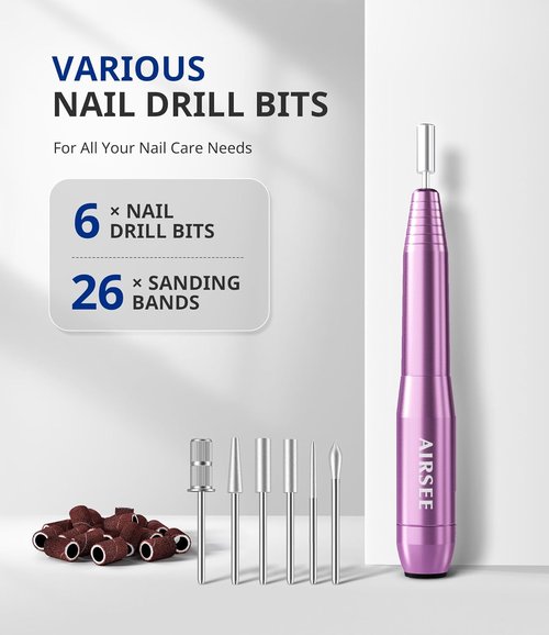 AIRSEE Electric Nail Drill - USB Portable E-File Machine for Professional Manicure & Pedicure | Purple