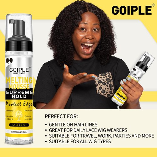 8.45 FL OZ Lace Melting and Holding Mousse Glue-Less Hair Adhesive for Wigs, Extra Hold Lace Melting Mousse Adhesive Wig Spray for Closure Wigs Extensions, Wig Melting Mousse Supreme Hold for Wig Hair