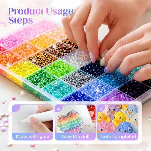 Colorful DIY Resin Rhinestone Kit, 32000 Pcs Multicolor Book Bedazzling Kit, 2-3 mm Bedazzling Kits Small Gems for Diamond Art, Clothes, Crafting, Clothing (40 Grids 32000 A)