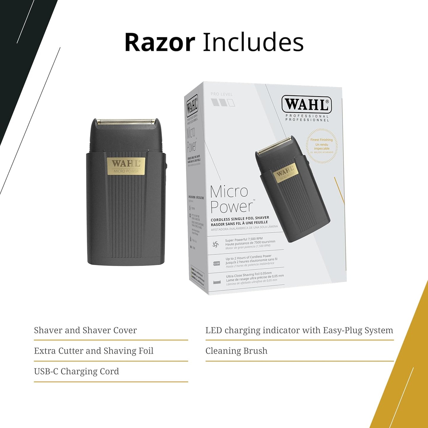 Wahl Professional Micro Power Shaver - Cordless Ultra-Close Finishing Foil for Precision Grooming | 2-Hour Runtime