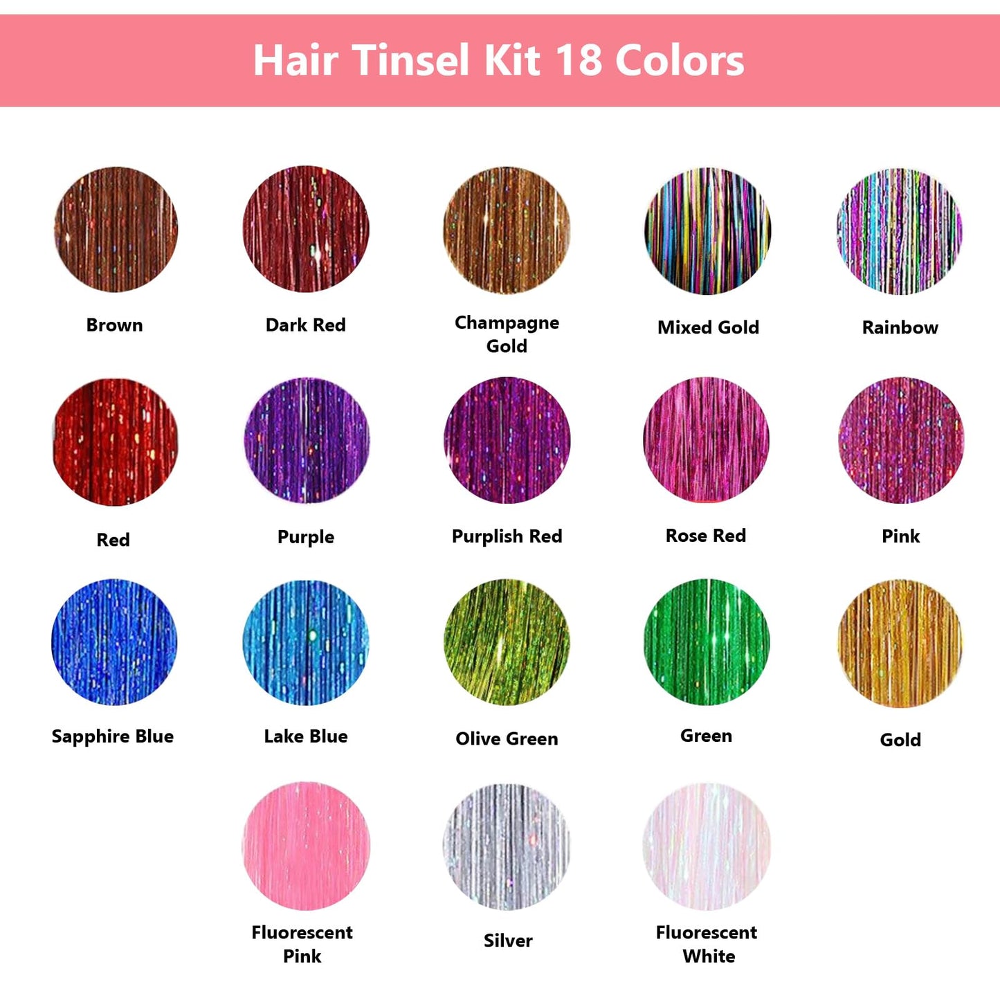 House West Hair Tinsel Kit, 48inch 18 Vibrant Colors 4000 Strands Heat Resistant Hair Tinsel, With Tinsel Hair Tools(Included Silicone Micro Rings, Crochet, Extensions Pliers)