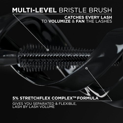 L'Oreal Paris Voluminous Panorama Mascara, Volumizing and Lengthening Mascara, Washable Longwear and Smudge Resistant Make Up, Blackest Black, 0.33 Fl Oz