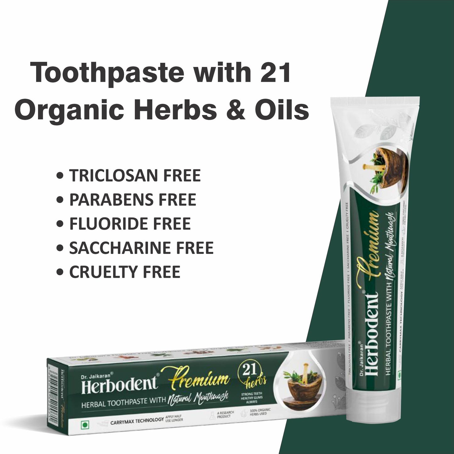 Herbodent® Premium Toothpaste - 21 Herbs for Strong Teeth & Healthy Gums - Neem, Clove, Cinnamon, Cardamom with Natural Mouthwash - No Paraben, No Fluoride, No Saccharin, No Triclosan (2, 5.82 Ounce)