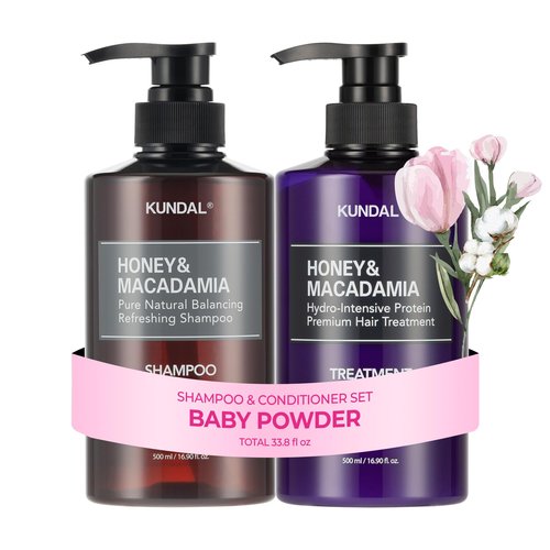 KUNDAL Korean Shampoo and Conditioner Set [Baby Powder] Salon-quality, Long Lasting Scent, Moisturizing, Sulfate-Free, Argan & Macadamia Oil, Korean Hair care, 16.9 fl oz each