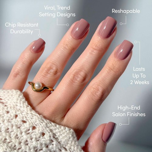 Glamnetic Press On Nails - Mauve On | Short Squoval Muted Purple Fake Nails, Salon Quality Nails | 15 Sizes - 30 Nail Kit with Glue