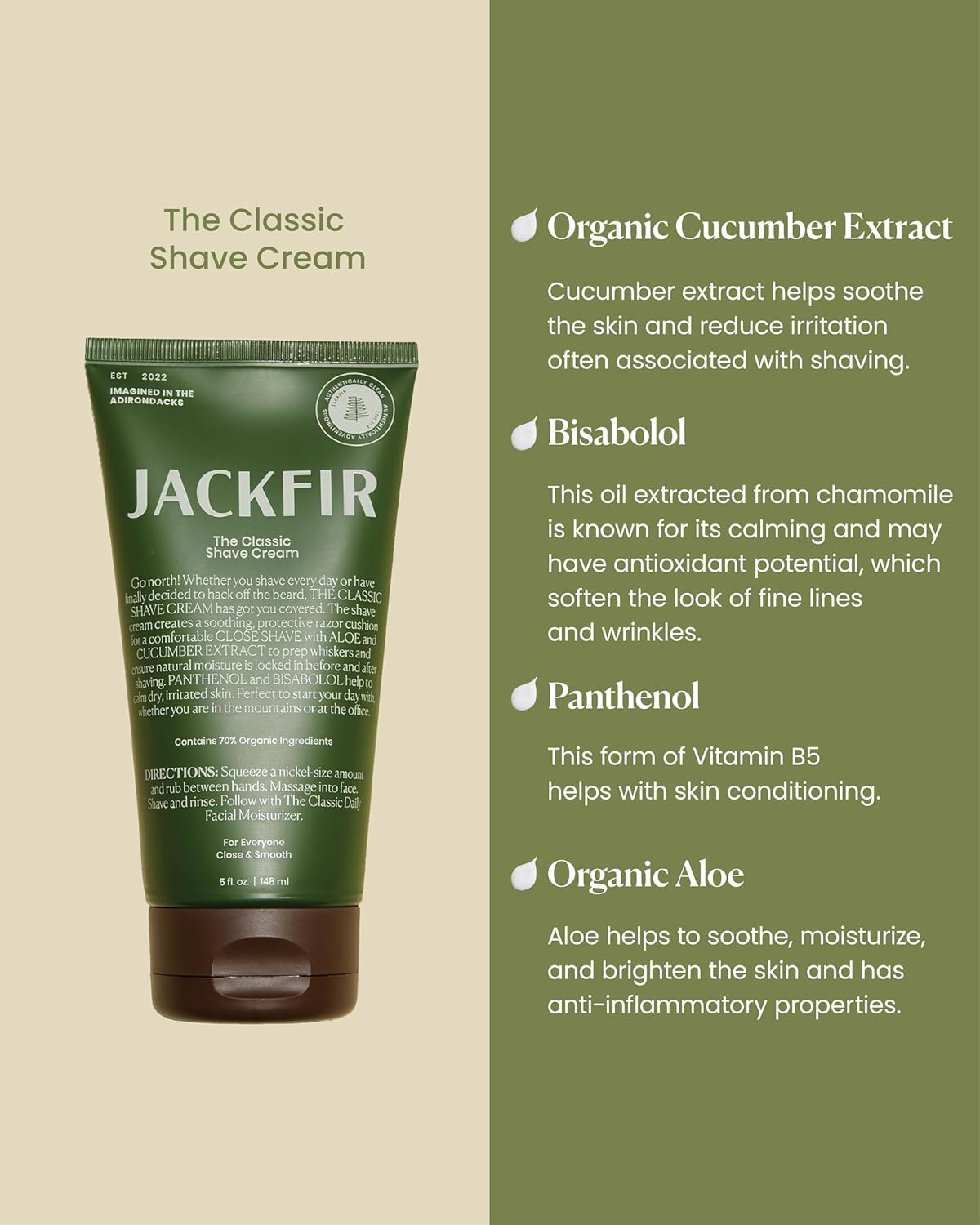 Jackfir Classic Shave Cream - Smooth Hydrating Formula with Aloe & Cucumber Extract | 5 Fl Oz