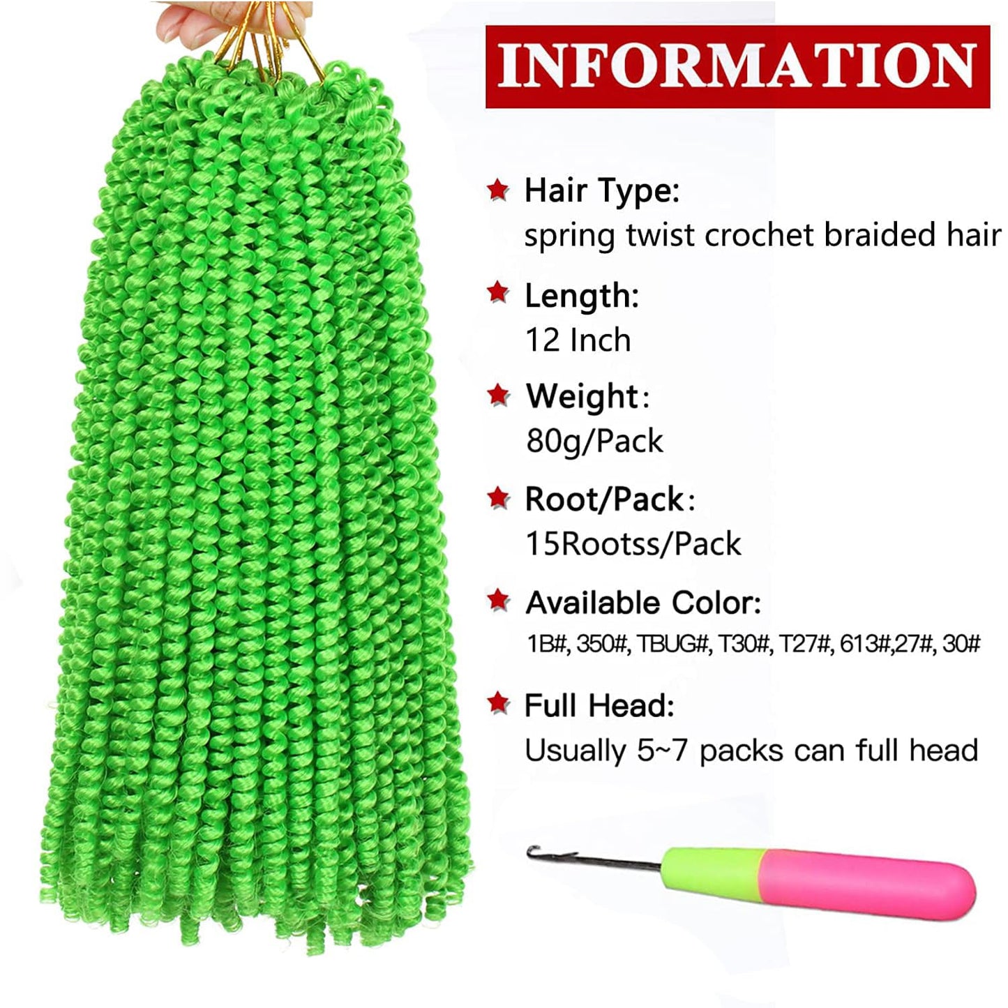 Xtrend 12 Inch 2 Packs Spring Twist Hair For Butterfly Faux Locks Crochet Braiding Hair Synthetic Fluffy Hair Extension For Black Women (Green#)